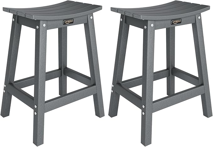 VINGLI 24 Inch Outdoor Bar Stools Set of 2, HDPE Weather Resistance Counter by VINGLI