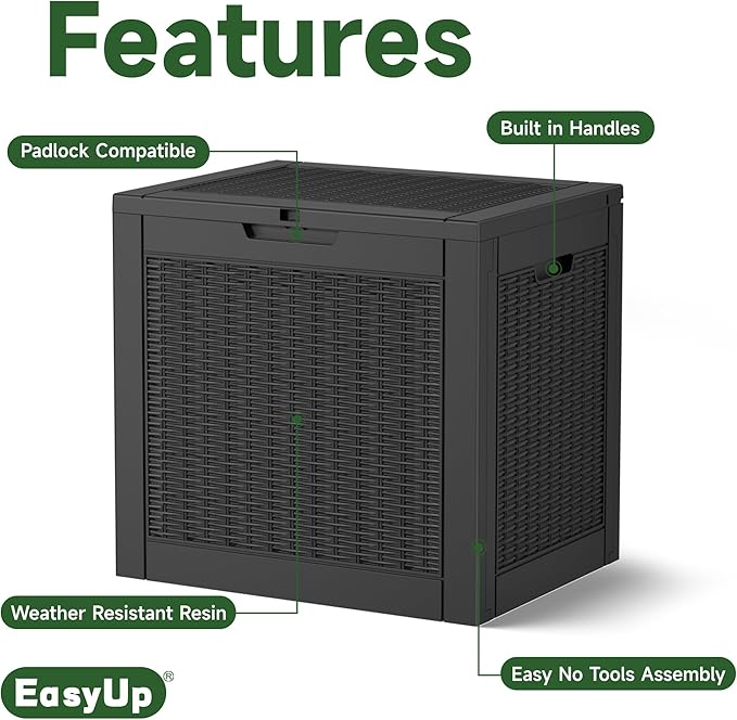 EasyUp 34 Gallon Resin Deck Box Waterproof, UV Resistant Outdoor Storage Box - Image 3