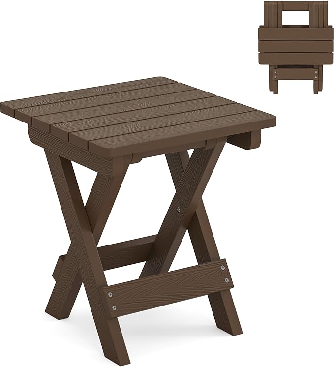 LUE BONA Small Outdoor Folding Side Table, HDPS Outside End Table by LUEBONA