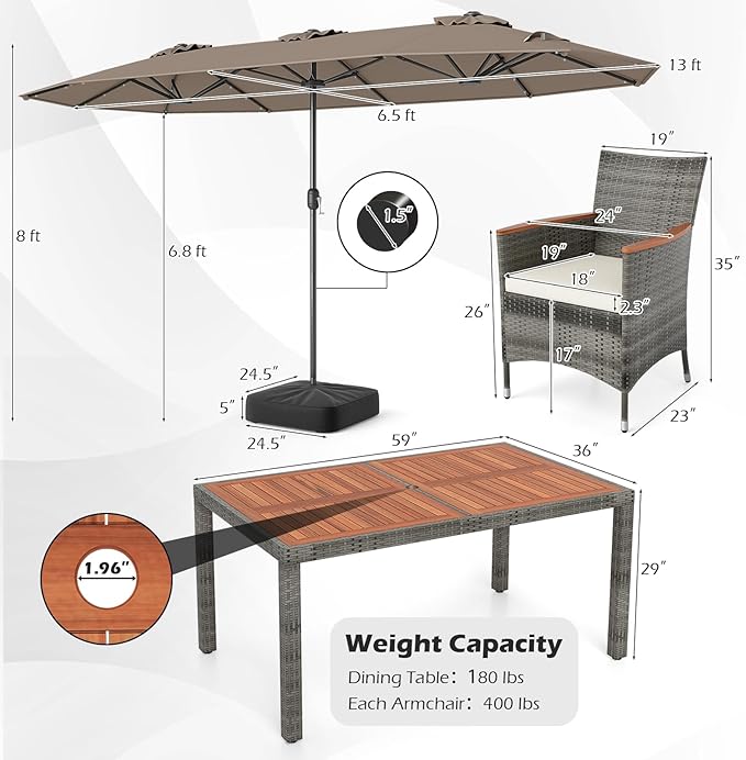 Tangkula 9 Pieces Rattan Outdoor Dining Set - Image 6