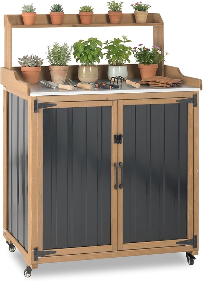 Potting Bench Table & Outdoor Storage Cabinet by PETSCOSSET