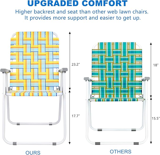 VINGLI Patio Lawn Webbed Folding Chairs Set of 2, Outdoor Beach Chair Portable - Image 4