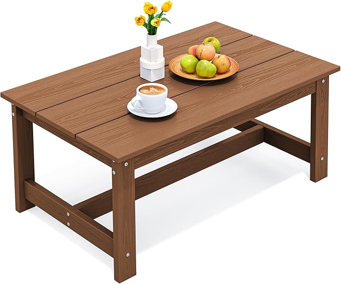 SERWALL HDPE Patio Coffee Table, Rectangle Outdoor Coffee Table, All-Weather by SERWALL