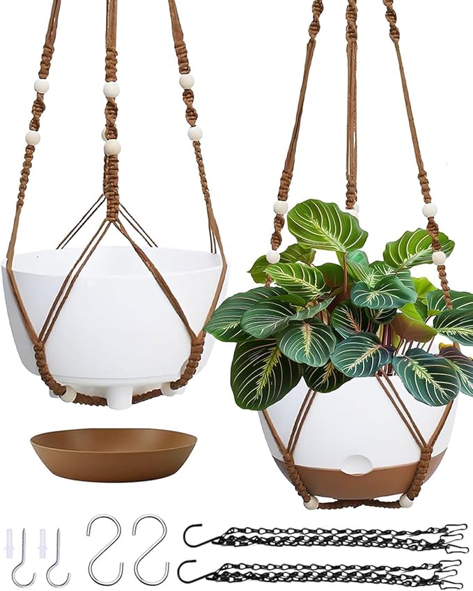 2 Pack Hanging Planters Set, 10 Inch Indoor Outdoor Hanging Plant Pot Basket by Koalaime