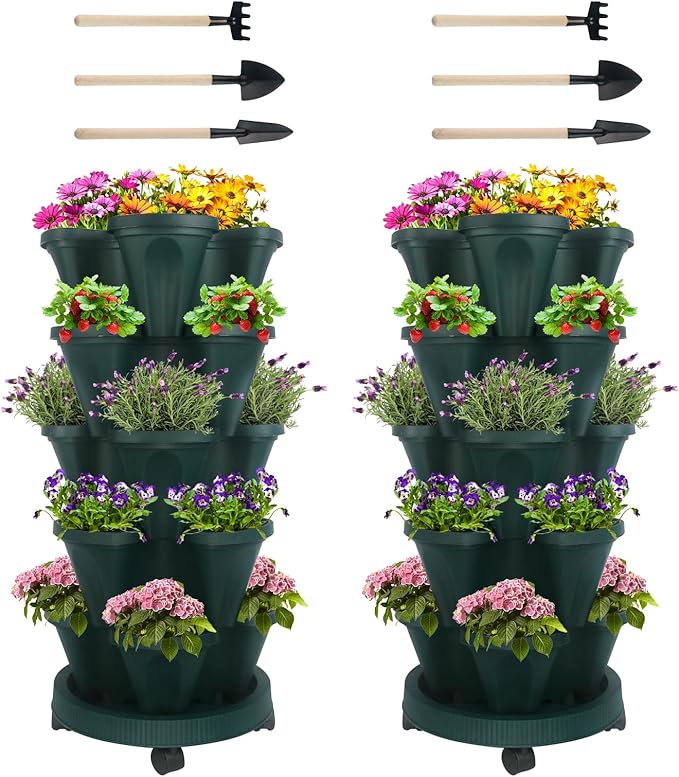 GameXcel Vertical Planter 5 Tier Stackable Planters Garden Planters Strawberry by GameXcel
