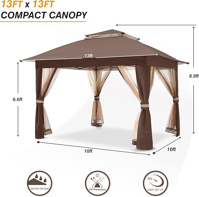 COOSHADE 13x13 Pop Up Gazebo Tent Outdoor Canopy Patio Shelter - Image 5