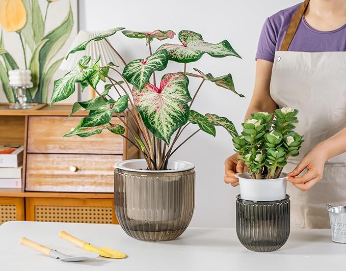 Melphoe Self Watering Pots for Indoor Plants Planter, 8.3/5.3 Inch 2 Pack - Image 3