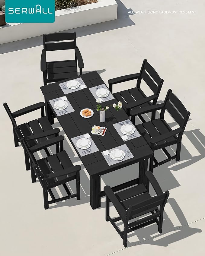 SERWALL Outdoor Dining Table Set, 67‘’ HDPE Patio Dining Set - Image 7