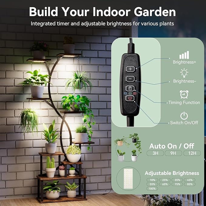 Plant Stand Indoor with Grow Lights 9 Tiered Wood Plant Shelf 62" Tall Plant - Image 4