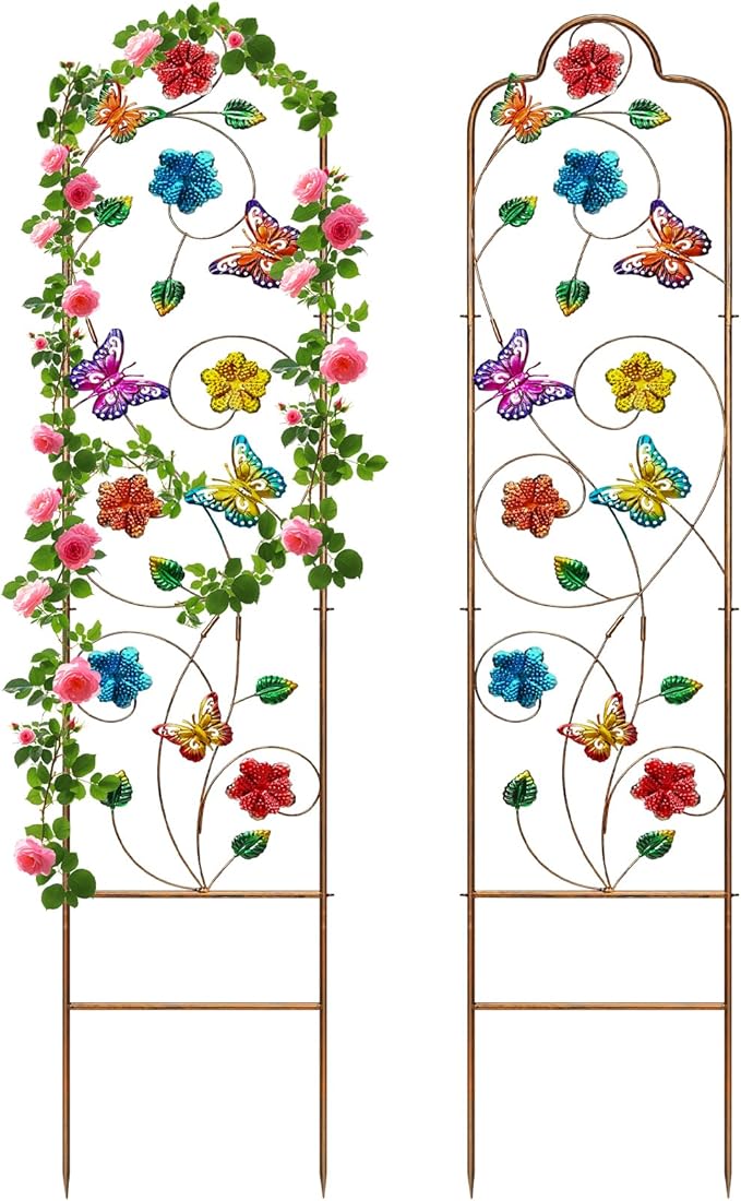 2 Pack Metal Garden Trellis Arched Fence Trellises by YADOOLIFE