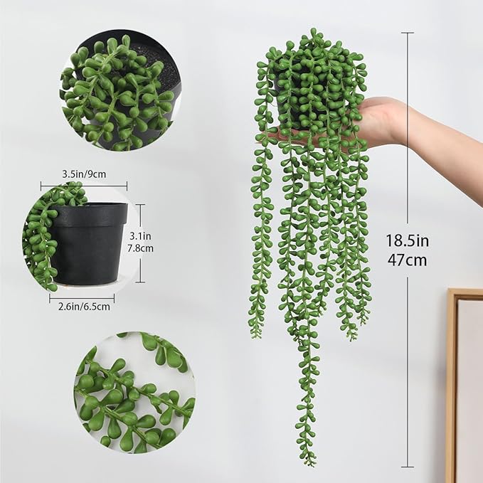 Floweroyal 2pcs Fake Hanging Plants Fake Potted String of Pearls Succulent - Image 2