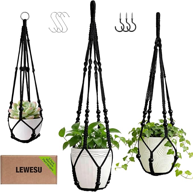 3 Pack Macrame Plant Hanger Indoor 3 Different Sizes Hanging Planter Basket by Unknown
