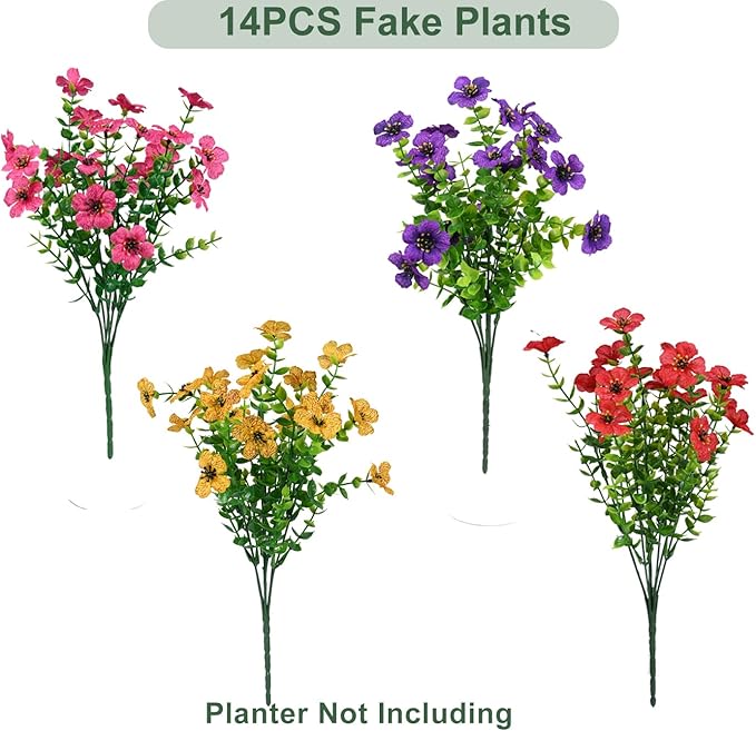 Artificial Flowers for Outdoor, UV Resistant Fake Silk Flowers, Realistic Faux - Image 3