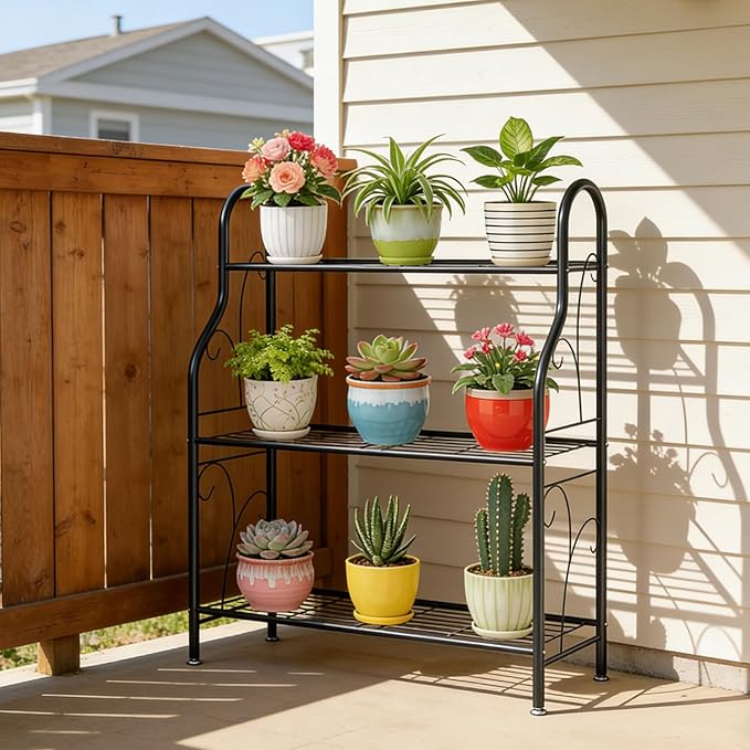 SORCEDAS Plant Stand Indoor Outdoor Plant Shelf 3 Tier Metal Corner Flower - Image 2