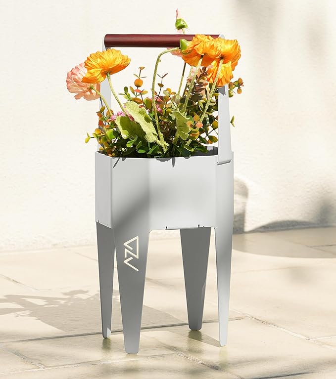 Planter with Stand, Metal 2 in 1 Portable Planter with Grow Bags & Handle by SculptingLightGarden