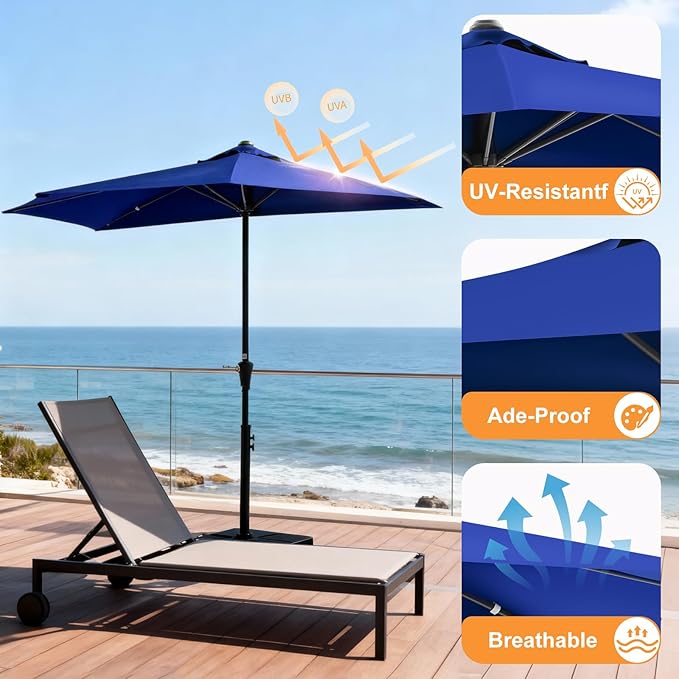 OLIXIS Half 9Ft Umbrella Outdoor Patio, Scalloped Patio Umbrella - Image 5