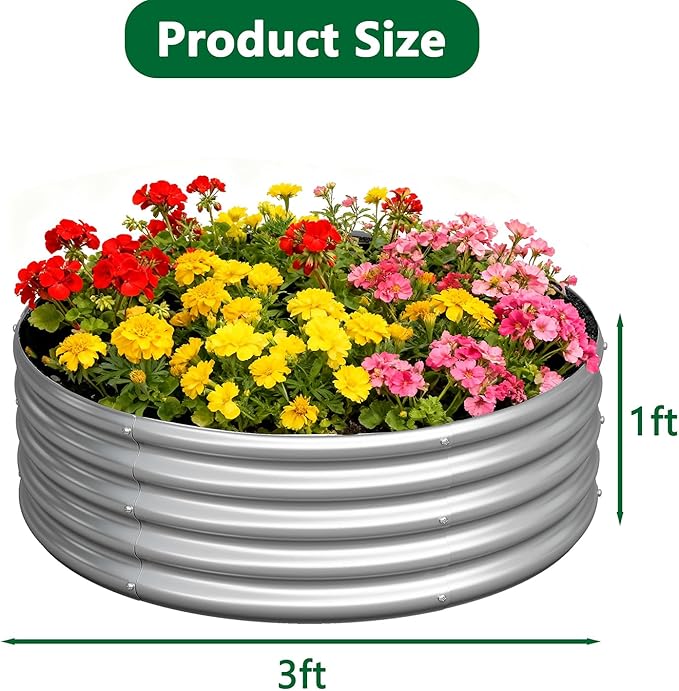 zizin 2 Pcs Round 3x3x1ft Raised Garden Bed Kit Metal Planter Box - Image 2