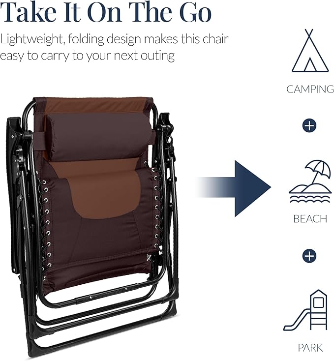 Best Choice Products Oversized Padded Zero Gravity Chair, Folding Outdoor Patio - Image 5