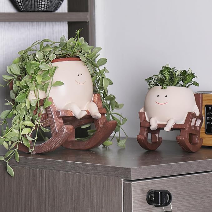 Smiley Face Rocking Chair Planters Flower Pots - Image 2