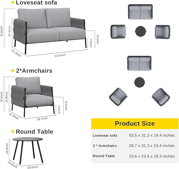 EAST OAK Life Chatter 4 Pieces Patio Furniture Set, Outdoor Furniture - Image 6