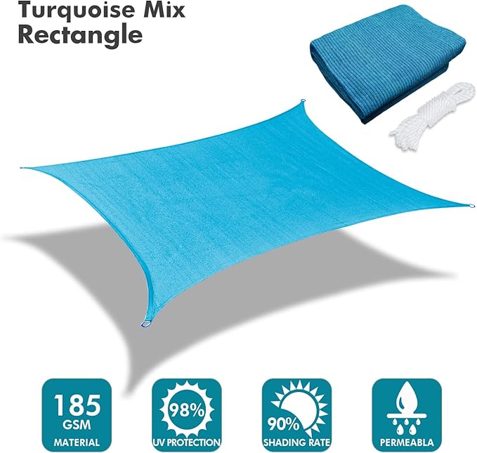 KANAGAWA 14'X14' Turquoise Mix Custom Size Sun Shade Sail Square UV Block - Image 2