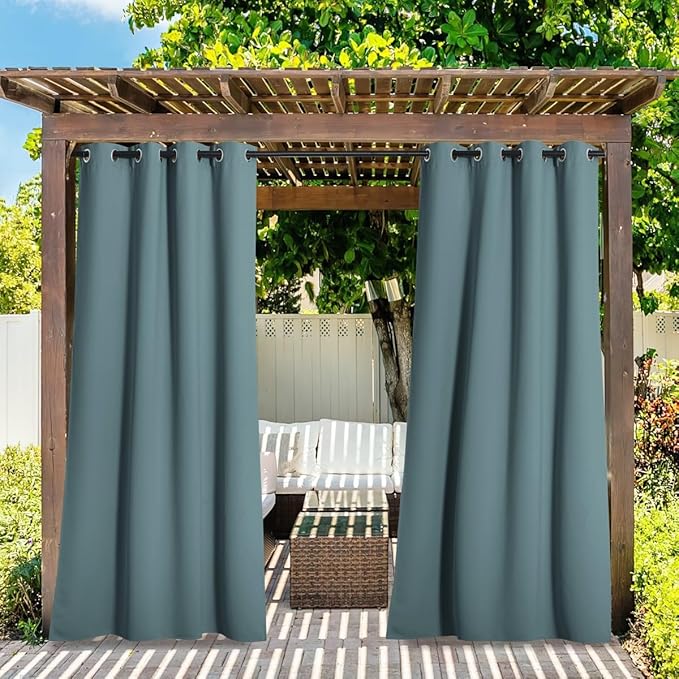 NICETOWN 2 Panels Greyish Blue Outdoor Curtains - Image 2