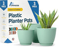 Mint Plant Pots with Drainage Holes & Saucers 3 Pack, Indoor & Outdoor by LIFEMASTER