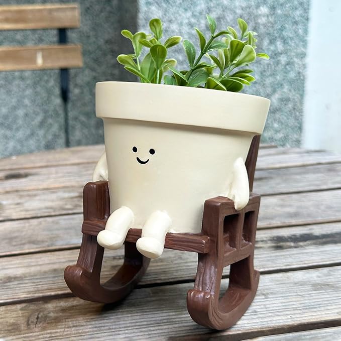 Smiley Face Planter Pot Small, Cute Resin Flower Head Planters - Image 7