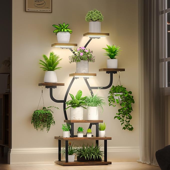 Plant Stand Indoor with Grow Light, 8 Tiered 48" Small Plant Shelf, Corner by Tovve