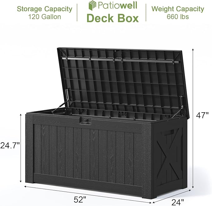 Patiowell 120 Gallon Large Deck Box, Outdoor Lockable Storage Box - Image 6