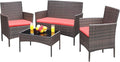 Greesum Patio Furniture 4 Pieces Conversation Sets Outdoor Wicker Rattan Chairs by BuynowfromGreesum