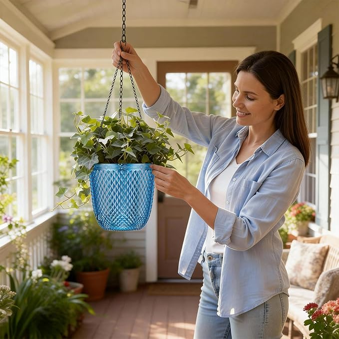 QCQHDU Self Watering Hanging Pots, 2 Pack 5.7 Inch Hanging Planters - Image 2