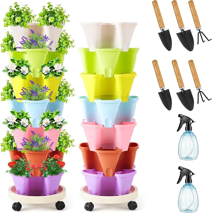 Umigy 2 Set of 7 Tier Vertical Planter Stackable Tower Planters Strawberry Herb by Umigy