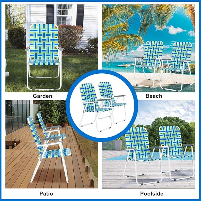 VINGLI Patio Lawn Webbed Folding Chairs Set of 2, Outdoor Beach Portable Lawn - Image 8