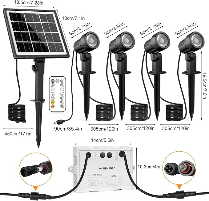 MEIKEE Solar Spot Lights Outdoor, 4-in-1 Solar Landscape Lights, 4W/6V IP66 - Image 5
