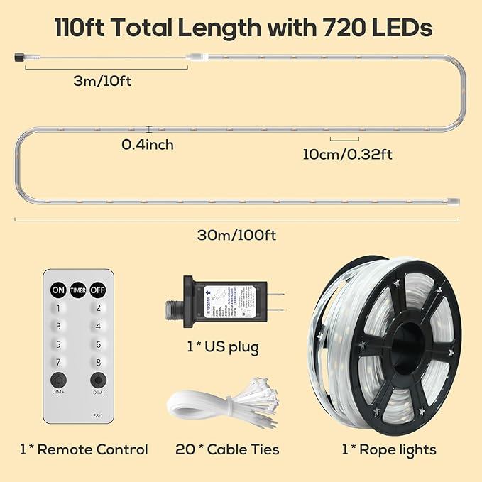 100FT 720 LED Rope Lights Outdoor Waterproof - Image 8