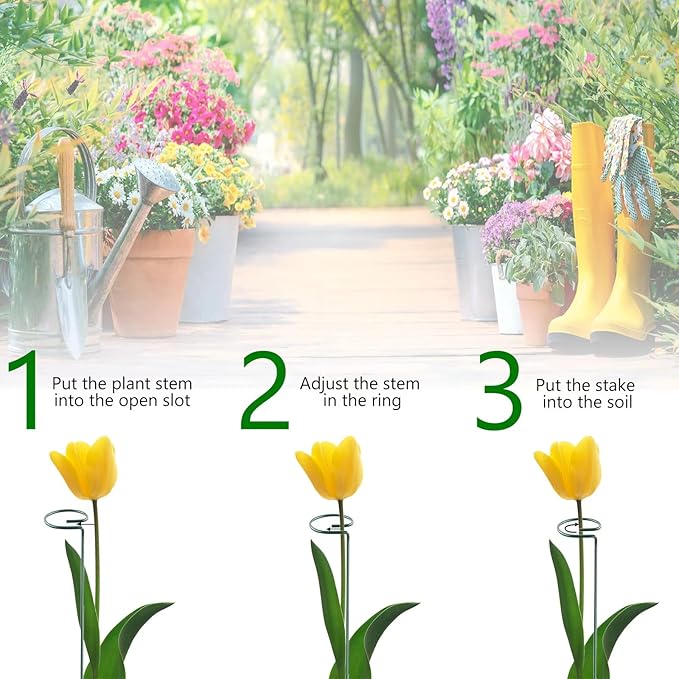 12 Pack 16 Inch Plant Support Stakes, Metal Single stemmed Flower Support - Image 4