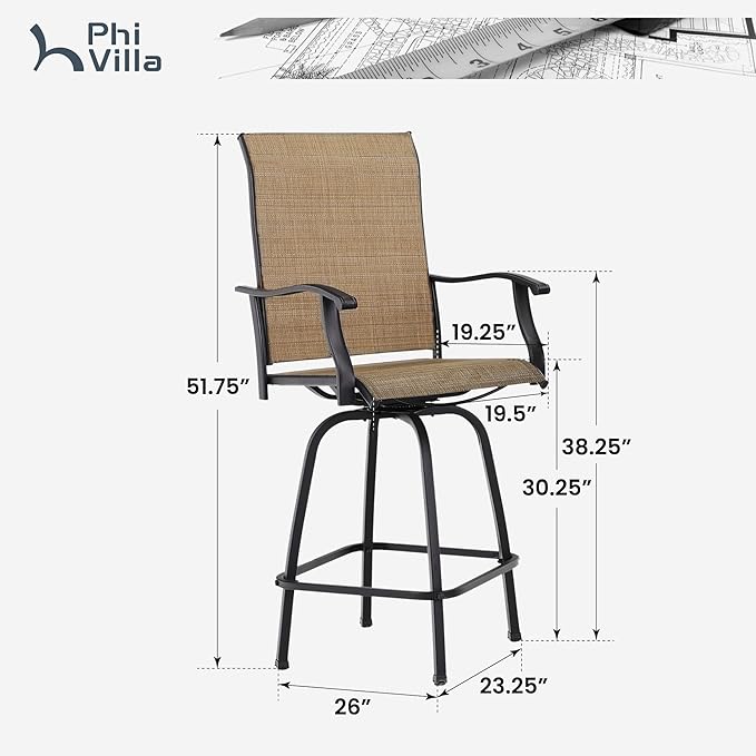 PHI VILLA Outdoor Bar Stools Set of 4, Swivel Patio Bar Stools & Chairs - Image 3