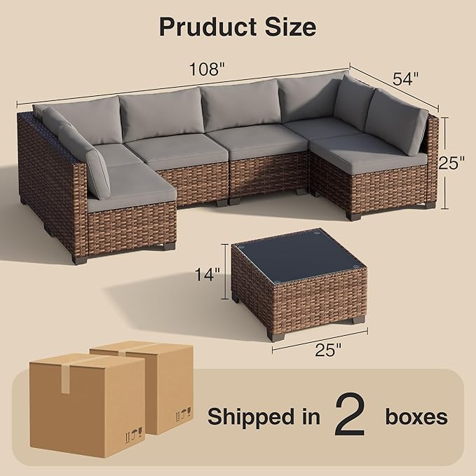 7 Pieces Patio Furniture Set, Outdoor Sectional Rattan Sofa Set, Wicker Patio - Image 2