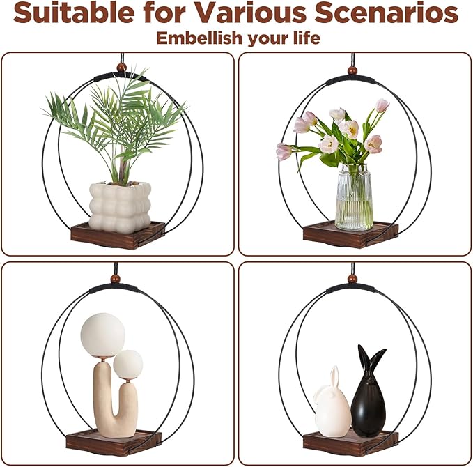 2 Pack Hanging Planters for Indoor Outdoor Plants, 12 Inch Sturdy Wood Base - Image 6