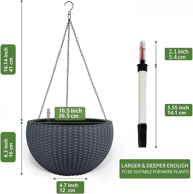 Dexceder 10.5 Inch Large Self Watering Hanging Planters Indoor Outdoor - Image 3