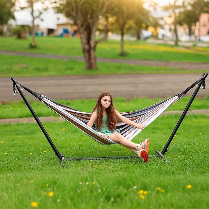 SZHLUX Double Hammock with Stand Included 450lb Capacity Steel Stand, Premium - Image 2