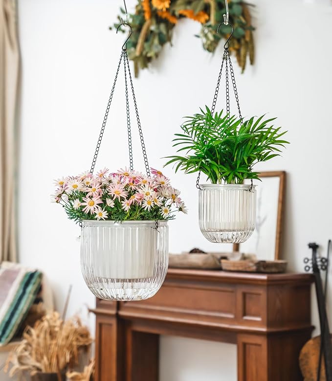 Josteve 5.2/8.2 Inch 2 Pcs Self Watering Hanging Planter Indoor Plant Pots - Image 2