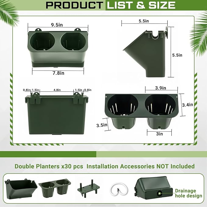 30 Set 60 Pocket Vertical Stackable Wall Planters Kit Outdoor Self Watering - Image 3