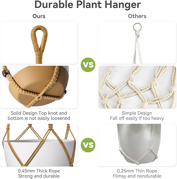 USLAI Macrame Plant Hanger Indoor Outdoor, Fits 4 to 15 Inch Pots, Strong - Image 2