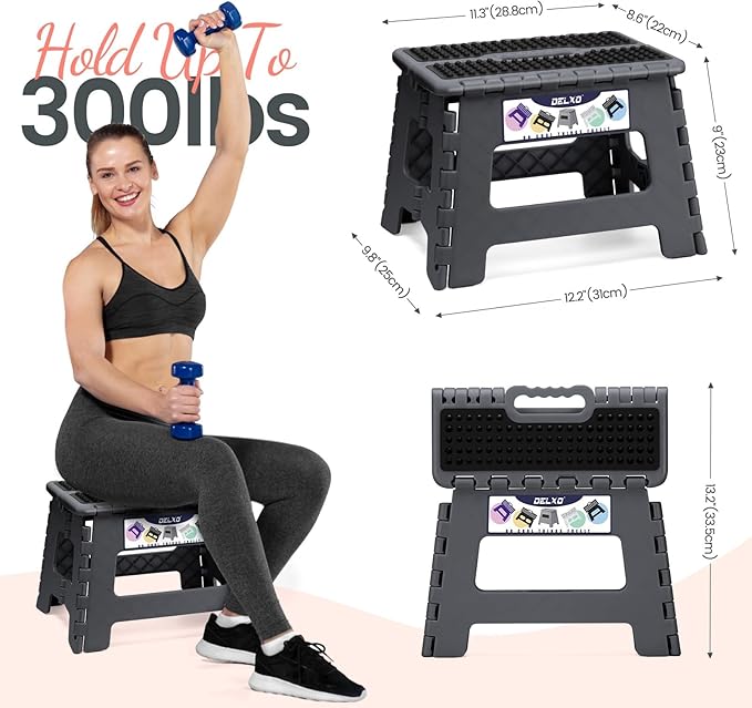 Delxo Folding Step Stool 9 Inch, Non-Slip Foldable Stools - Image 3