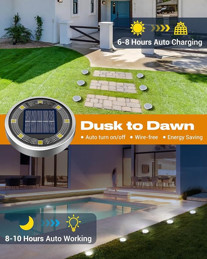 btfarm 24 Pack Solar Lights Outdoor, 8 LED Solar Ground Lights IP65 Waterproof - Image 2