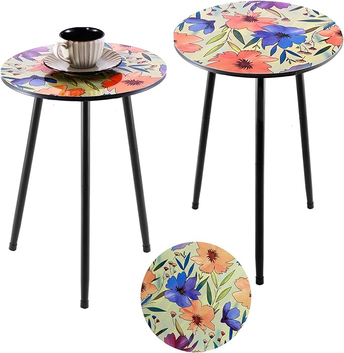 Party Zealot 2 Packs Metal Floral Round Side Table 13.2" Small Outdoor Patio by PartyZealot