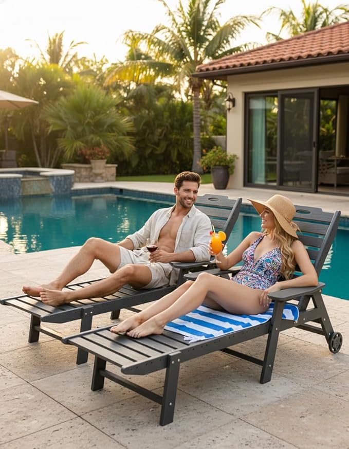 Carauci Lounge Chair Outdoor Set of 2, HDPE Chaise Lounge - Image 8