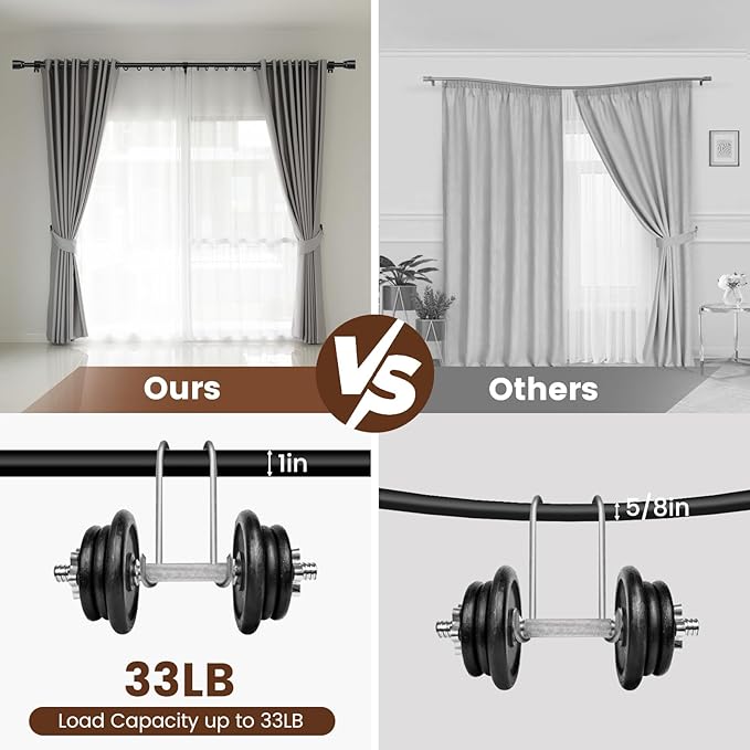 1” Diameter Matte Black Curtain Rods Itself is 30 to 90 inch, 1 Pack Fit 30-84 - Image 4